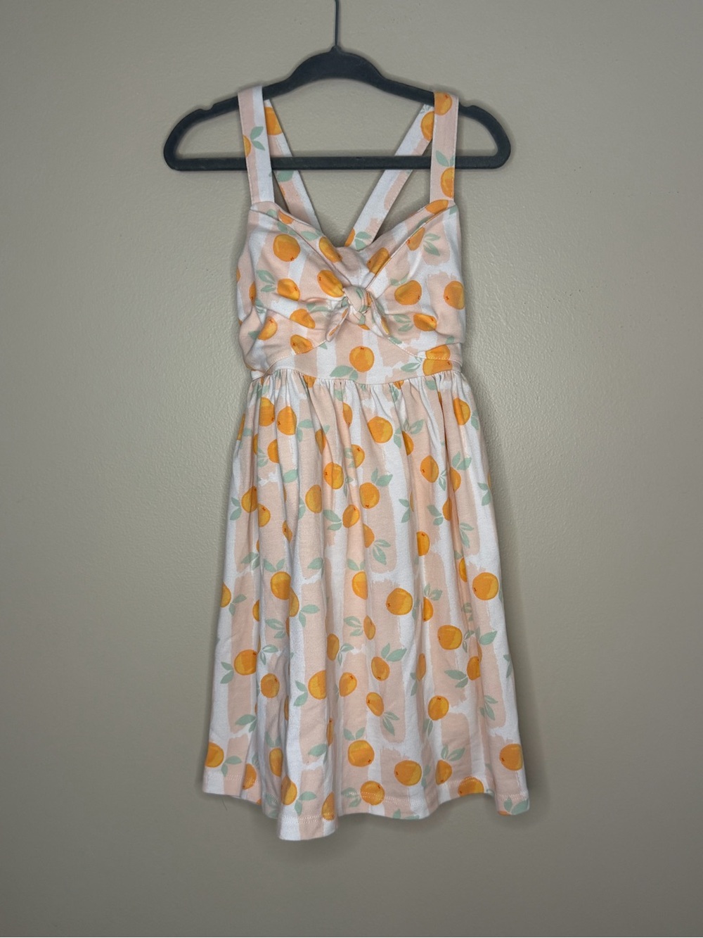 Tommy Bahama Girls 4T Orange Citrus Print Dress Cross Back Tie Front Sweetheart